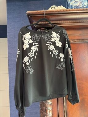 Kobi Halperin Black Blouse with White Floral Embroidery